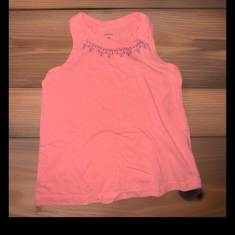 Carter's Light Coral Girls' 4T Sleeveless Tank with Glitter Rhinestone Accent